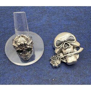 Skull-Themed Silver Ring & Brooch Pin